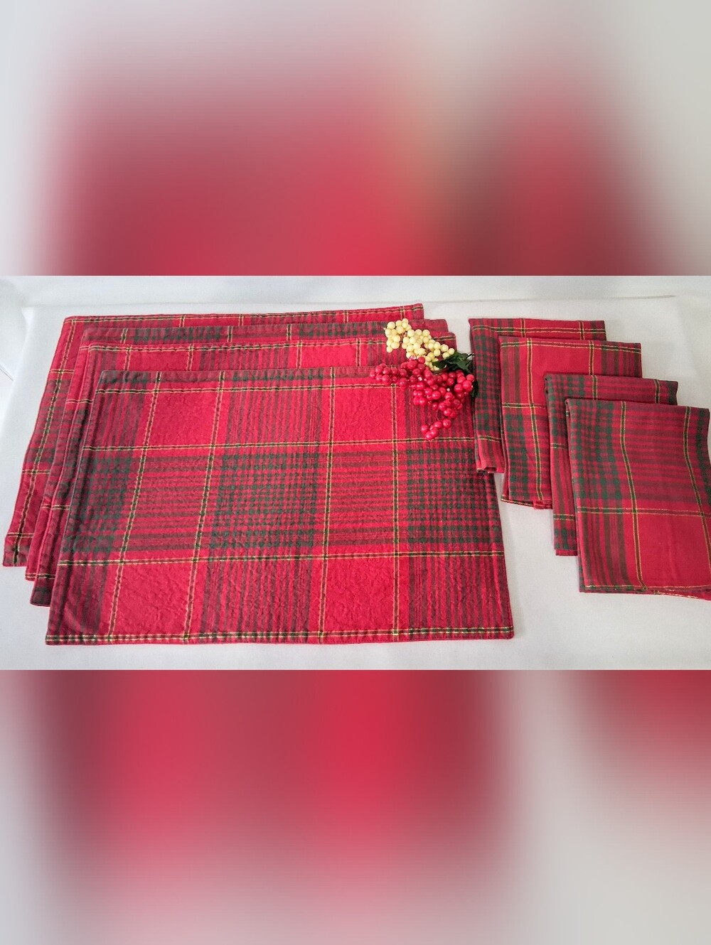Vintage Classic Plaid Placemats & Cloth Napkins